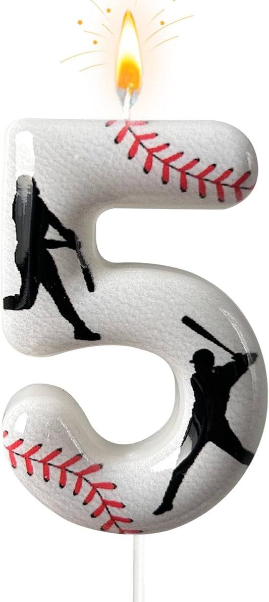 Baseball Birthday Number Candle, Number 5 Candles for Cake Topper, Ideal Birthday Parties Cake Decor, Wedding Anniversary and Other Celebrations (Candle 5)