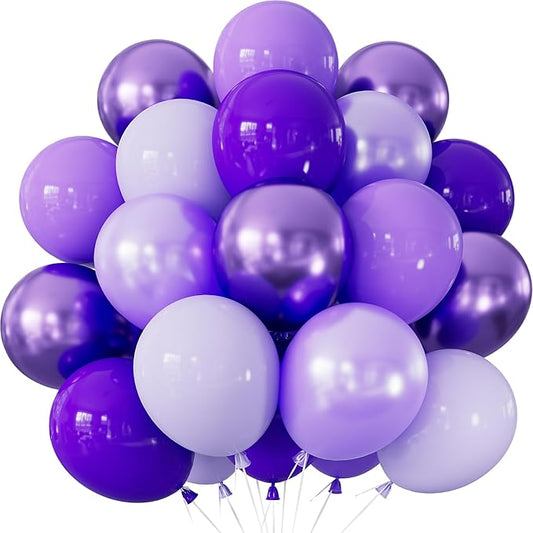 Purple Balloons - 12 Inch Dark Metallic Purple Balloons Macaron Lavender Pearl Lilac Balloon Different Shades Latex Balloon for Mothers Day Birthday Wedding Bridal Showers Party Decorations