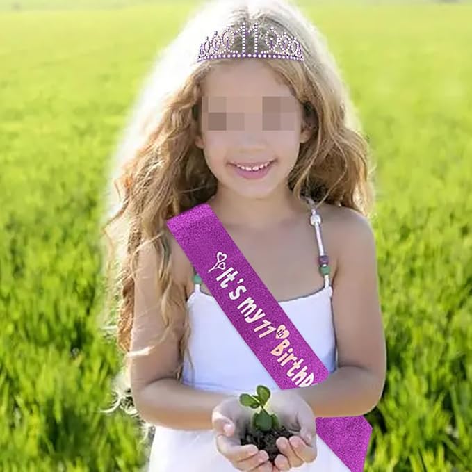 Purple 11th Birthday Sash for Girls Birthday Princess Crown Queen Tiara Rhinestone Birthday Headbands Birthday Girl Sash Happy Birthday Decorations for Girls 11 Year Old Birthday Party Supplies