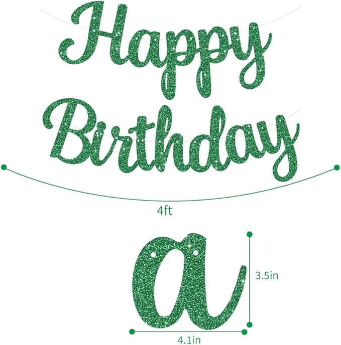 BEISHIDA Happy Birthday Banner - NO DIY,Green 10Feet Pre-Strung-Glitter Birthday Sign Garland Backdrop Decorations for Women men Party