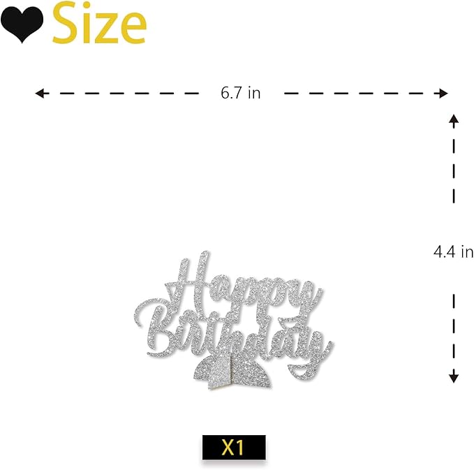 Happy Birthday Table Centerpiece, Silver Glitter Birthday Party Paper Free Standing for Women Men, HBD Script Table Centerpiece for Bday Party Supplies