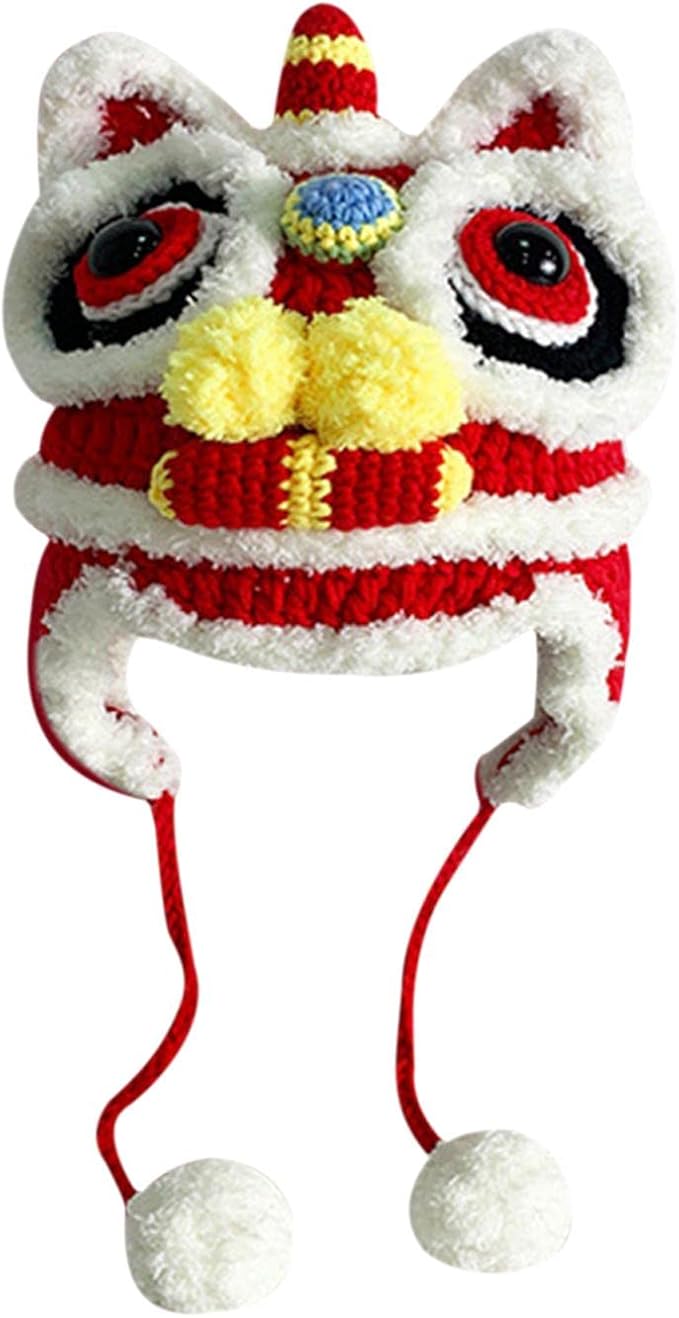 New Year Hat Chinese Style Headdress with Pom Spring Holiday Costume Supplies for Chinese New Year Favors Gifts, kid red