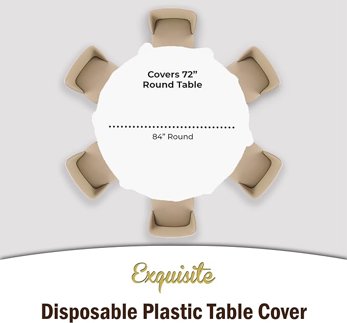 Party Solids Pack Of 6 Premium Plastic Tablecloth 84 Inch Round Plastic Table Cover - Checkered