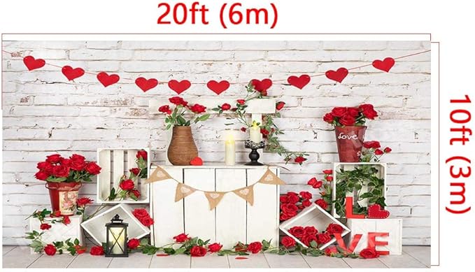 Kate Backdrop Valentine Photo Backdrop Fabric Heart Backdrop Valentine Birthday Party Decorations, 20x10ft