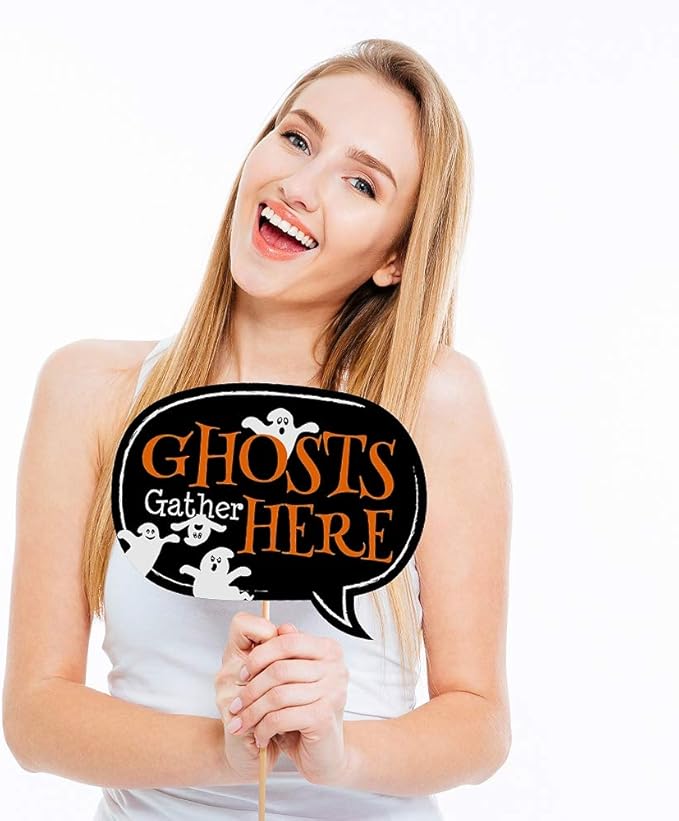 Big Dot of Happiness Spooky Ghost - Halloween Party Photo Booth Props Kit - 20 Count