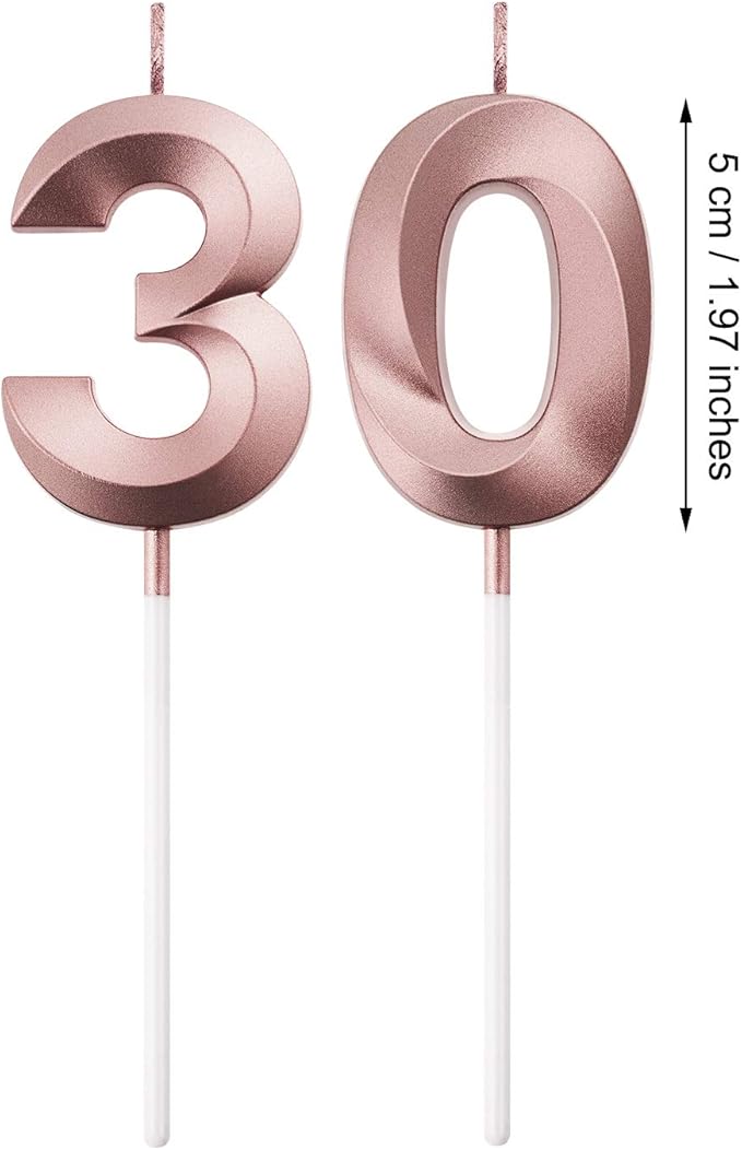 BBTO 30th Birthday Candles Number Candles Cake Topper Decoration for Birthday Wedding Anniversary Celebration Supplies(Rose Gold)