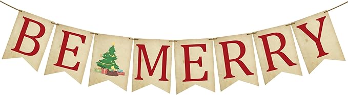 Christmas Decoration - Be Merry Xmas Banner Wall Hanging Holiday Decor for Fireplace, Wall or Outdoor - Christmas Party Supplies & Decor Banner for Home Office Room（Xmas Tree） - A01