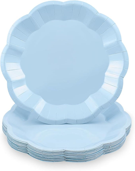 NatNarr 30 Pcs Light Blue Plates 7 Inch Scalloped Paper Plates Baby Blue Dessert Cake Plate Cute Plate Disposable for Wedding, Boy Baby Shower, Birthday, Party