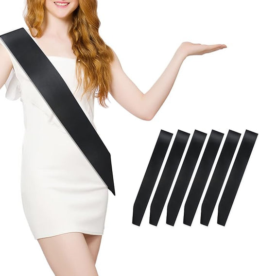 6 Pcs Sash Blank Satin Sash Party Decorations Black Sash Blank Sash Plain Sash Birthday Sash Sashes for Birthday, Wedding, Graduation, DIY, Beauty Pageant, Hen Party, Homecoming, Make Your Own Sash