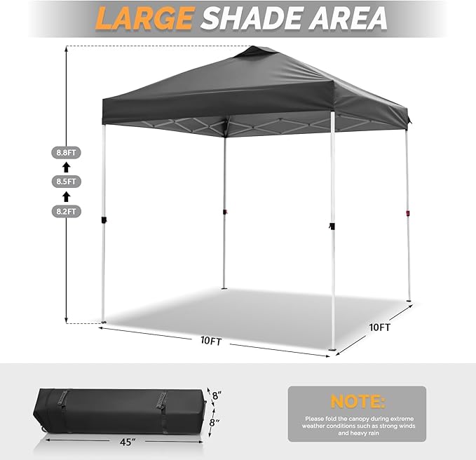 VINGLI 10x10 Pop Up Canopy Tent with 4 Sidewalls & Sandbags, Outdoor Pop Up Gazebo, Tents for Parties Easy up Canopy for Events, Parties, Camping