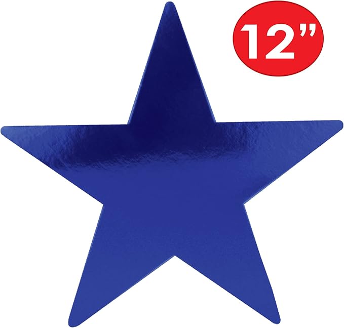 Beistle 24-Pack Foil Blue Star Cutouts, Patriotic Party Decorations for Special Events & Celebrations, Starry Theme Decor for Wall & Table, 12”
