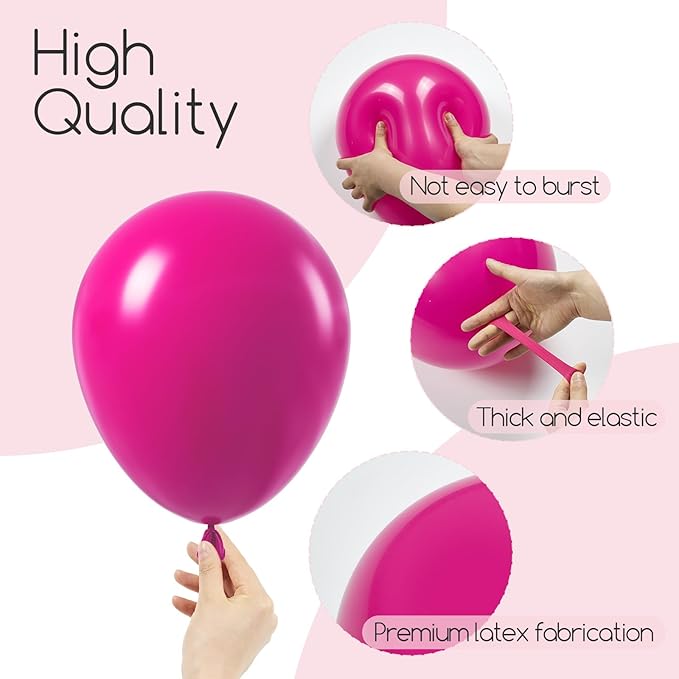 Awenztech 120pcs Hot Pink Balloon Arch Kit, 18 12 10 5 inch Hot Pink Latex Balloons Different Sizes Balloon Garland for Engagement Bridal Bachelorette Tropical Birthday Party Decorations