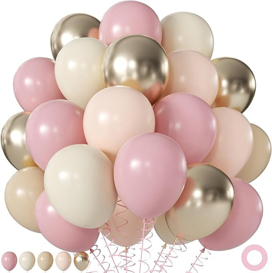 Dusty Pink Nude Gold Balloons, 60Pcs 12Inch Pink Sand White Nude Gold Biege Balloons for Boho Baby Shower Wedding Bridal Shower Engagement Birthday Party Decorations