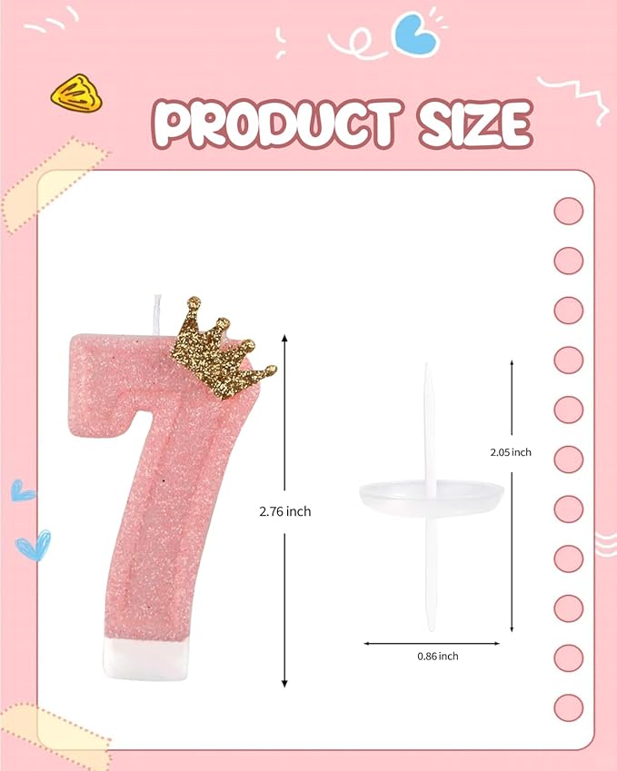 Birthday Candles for Cake, Pink Number Candles, Cake Candles with Cake Topper for Birthday Party Wedding Anniversary Celebrations (7 Candle)