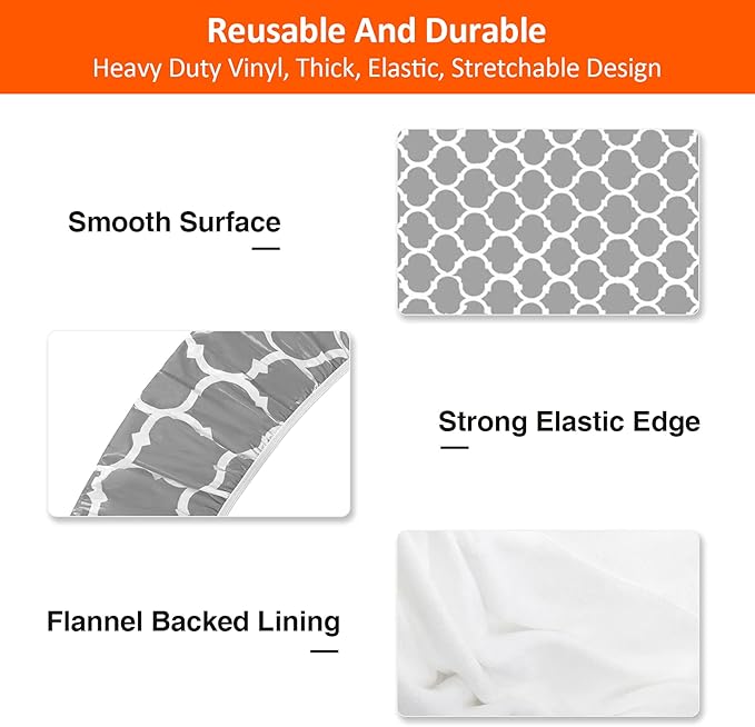 6ft Picnic Table and Bench Cover, Camping Essentials RV Gear, 72in Waterproof Windproof Outdoor Elastic All Around Tablecloth, Fitted Rectangle Tables and Seats, Gray-White Moroccan