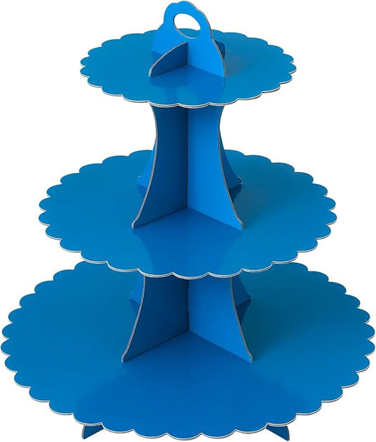 Soleebee 3-Tier Cupcake Stand, Cardboard Cupcake Tower, Dessert Cup Cake Stand Tower for Birthday Wedding Party Decoration, Cupcake Tier Stand 1 Set (Dark Blue)