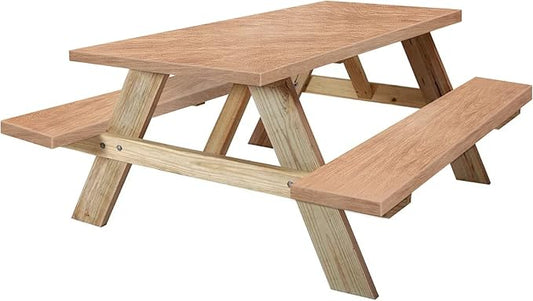 8ft Picnic Table and Bench Cover, Camping Essentials RV Gear, 96 in Waterproof Windproof Outdoor Elastic All Around Tablecloth, Fitted Rectangle Tables and Seats, Wood Grain