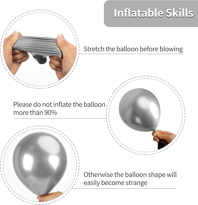 RUBFAC 87pcs Silver Balloons Latex Balloons Different Sizes 18 12 10 5 Inch Metallic Silver Chrome Party Balloon Kit for Birthday Party Graduation Baby Shower Wedding Holiday Balloon Decoration