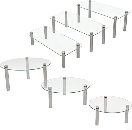 6 Pack Tempered Glass Cake Stands Set 9 11 13 Inch Round & Rectangular Cupcake Stand Dessert Display Riser Serving Platter Plate for Decoration Table Party Wedding Baby Shower