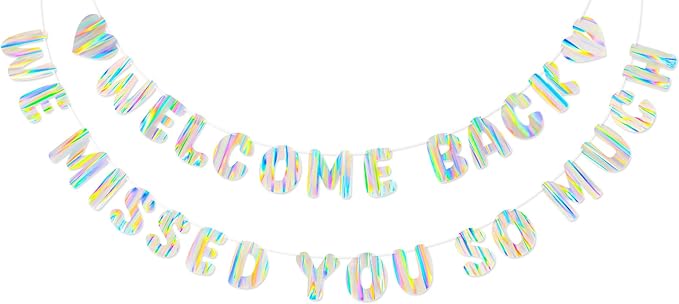 Iridescent Welcome Back We Missed You So Much Banner, Holographic Welcome Back Decorations, Pre-Strung Welcome Home sign for Office Party, Family Gathering, Back to School, Military Homecoming