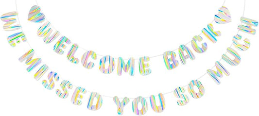 Iridescent Welcome Back We Missed You So Much Banner, Holographic Welcome Back Decorations, Pre-Strung Welcome Home sign for Office Party, Family Gathering, Back to School, Military Homecoming