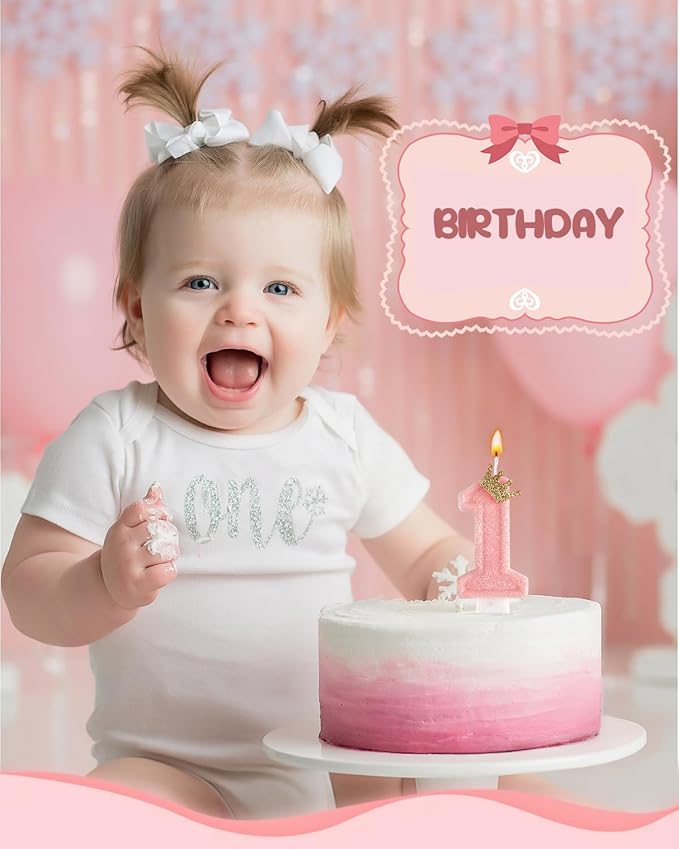 Birthday Candles for Cake, Pink Number Candles, Cake Candles with Greeting Card for Birthday Party Wedding Anniversary Celebrations (1 Candle)