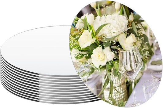 8PCS Round Mirror Centerpieces for Tables Decorations, 2MM 10inch Acrylic Circle Mirror Centerpieces Mirror Trays Candle Plate for Wedding Birthday Baby Shower Party Table Decorations