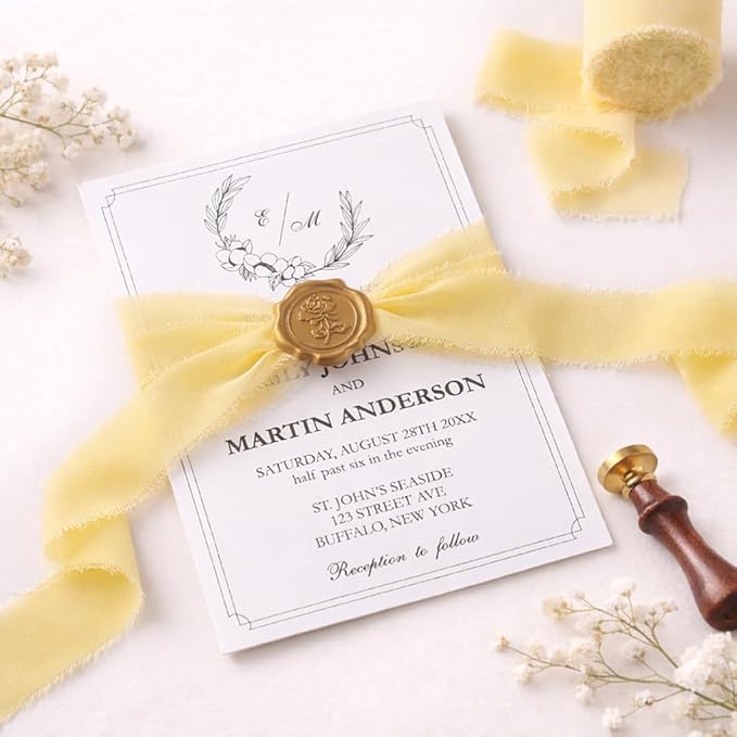 DORIS HOME Yellow Chiffon Ribbon for Flower Bouquet, 1" x21Yd Fabric Ribbon for Gift Wrapping, Handmade Frayed Ribbon for Wedding Invitations/Christmas Decorations