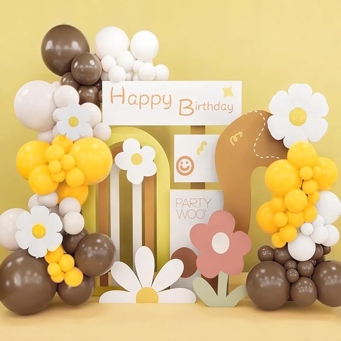 MEBAY Yellow Brown White Balloon Garland Arch Kit, 155Pcs Latex Balloons Different Size 18 12 10 5 inch for Birthday Wedding Party Baby Shower Bridal Shower Decoration
