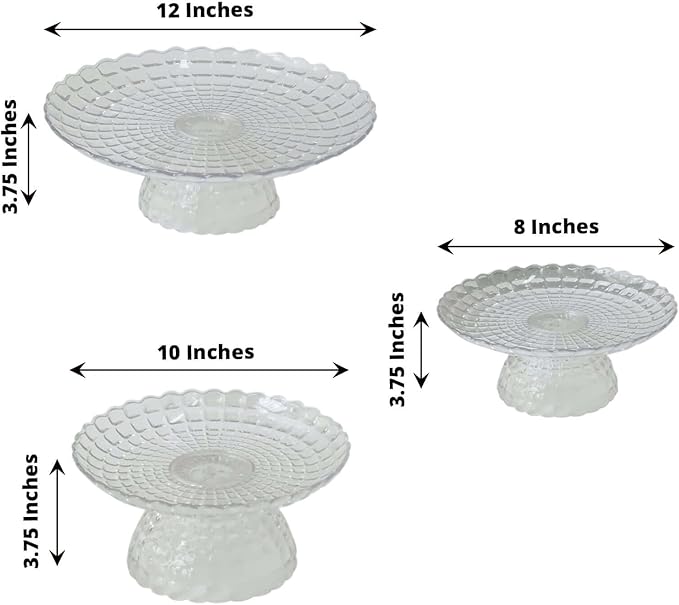 Efavormart Set of 3 | Clear Contemporary Pressed Plastic Stackable Cupcake Stands, Dessert Cake Pedestal Displays - 8", 10", 12"