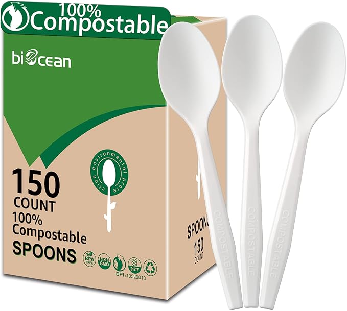 100% Compostable No Plastic Knives Plastic Forks Plastic Spoons Plastic Utensils, The Heavyweight Heavy Duty Flatware is Eco Friendly Products for Lounge Party Wedding BBQ Picnic Camping.