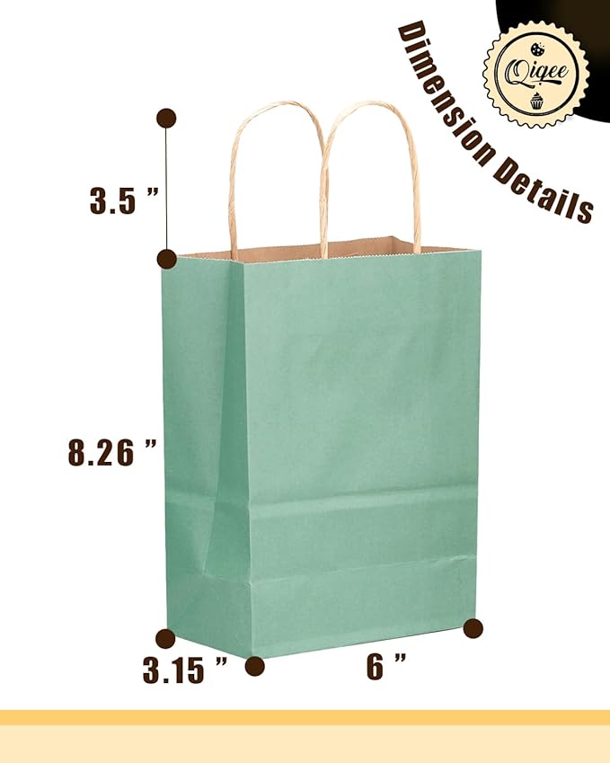 qiqee 100-Packs Light Blue Paper Gift Bags with Handles Bulk 8.26"×6"×3.15" Small Size Gift Bags Multiple Uses