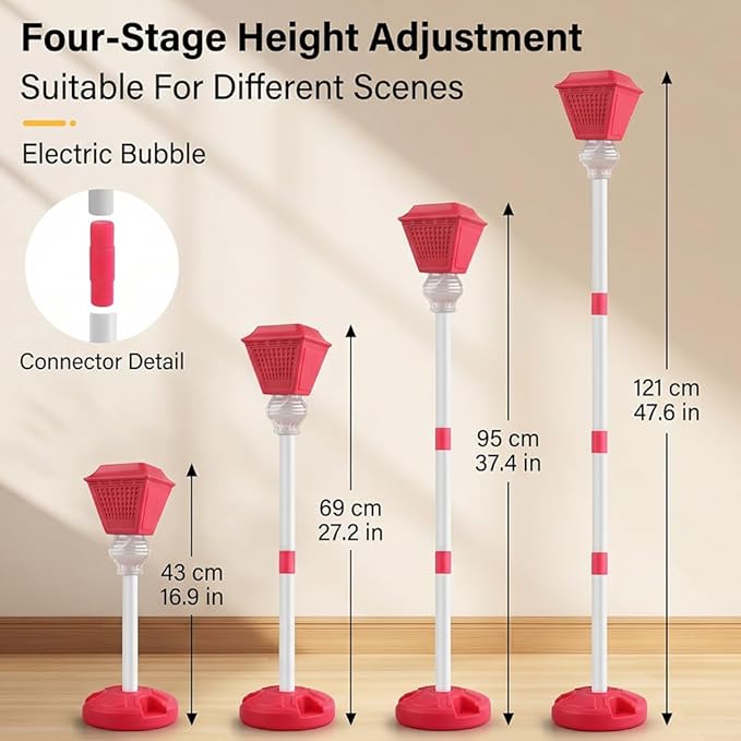 Automatic Bubble Machine, Standing Bubble Blower with Light & Music, 4 Height Adjustable Bubble Maker, Outdoor Bubble Machine for Party Birthday Wedding Garden (Red)