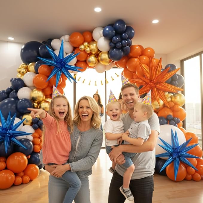 Blue and Orange Gold Balloon Arch Kit, Navy Blue Orange Metallic Gold White Balloon Garland kit, Different Size Balloons for Girl Birthday Anniversary Baby Shower Graduation Party Decorations
