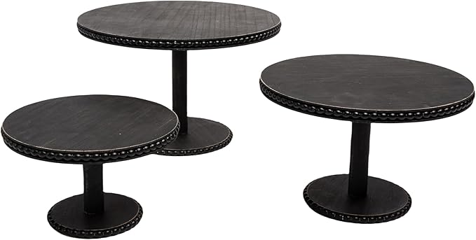 GENMOUS 8", 10", 12" Rustic Farmhouse Cake Stand, Decorative Wooden Beaded Cake and Cupcake Stand Combo for Birthday Party Decor, 3 Tiered Dessert Table Display Set for Wedding, Baby Shower, Black