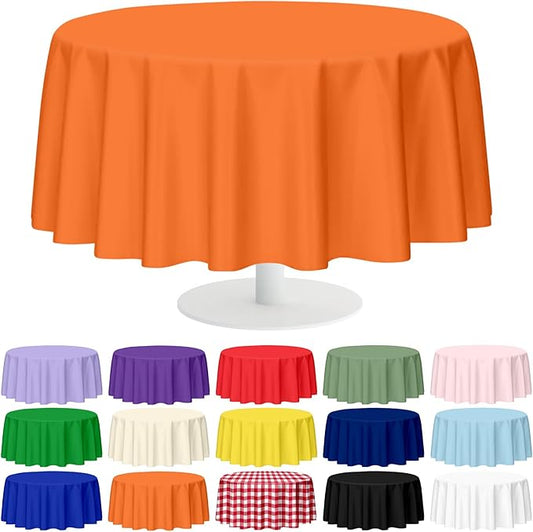 Mulbozy 12 Pack Orange Round Tablecloth, 84 Inches Plastic Orange Table Cover, Premium Disposable Round Party Tablecloth for Restaurant Dinners, Wedding, Grad Party, Baby Shower, Outdoor Camping