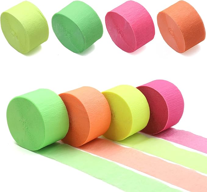 420feet Blacklight Party Streamer Decorations 4 Rolls Glow Crepe Paper UV Reactive Fluorescent Neon Paper Streamers Glow Party Supplies and Decorations for Wedding, Birthday, Neon Party, Fiesta Party