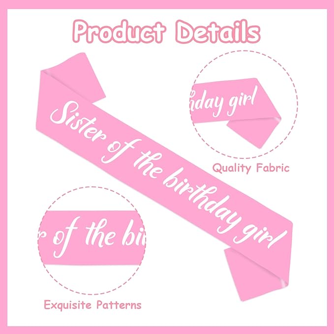Big Sister Sash Pink Big Sisters Accessory Sister of the Birthday Girl Sashes Happy Bday Decoration Birthday Girl Supplies Favors Matching Family Sash Bday Satin Sashes Photo Props