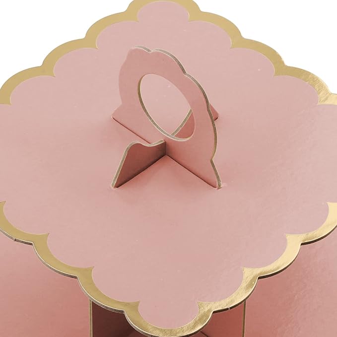 Cupcake Stand,3 Set of Square 3-Tier Dessert Plates Mini Cakes Fruit Candy Display Tower Cookie Tray Rack Candy Buffet Holder Cake Stand Cardboard Cupcake Stand Tiered Serving Stand (Pink)