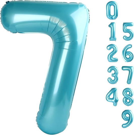 40 Inch Number 7 Balloon, 6 7 Birthday Decorations, Pastel Blue Seven Birthday Decor, 7 17 27 70 Year Old Balloon Number for Engagement, Wedding, Graduations