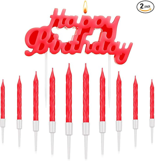 MTLEE Happy Birthday Candles Letter Cake Topper with 10 Pcs 2.95 Inch Short Thin Spiral Candles for Cake Topper Birthday Decoration Party Supplies(Red)