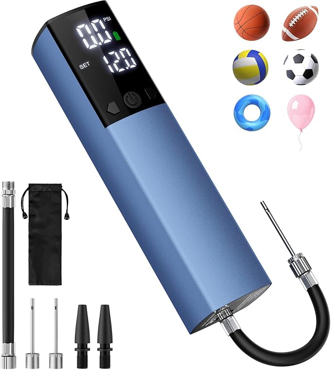 Electric Ball Pump,Smart Air Pump Portable Fast Inflation Accurate Pressure Gauge and Digital LCD Display for All Sport Balls Basketball Football Volleyball Balloon Swim Ring(2Pin & 1Nozzle & 1Spout)