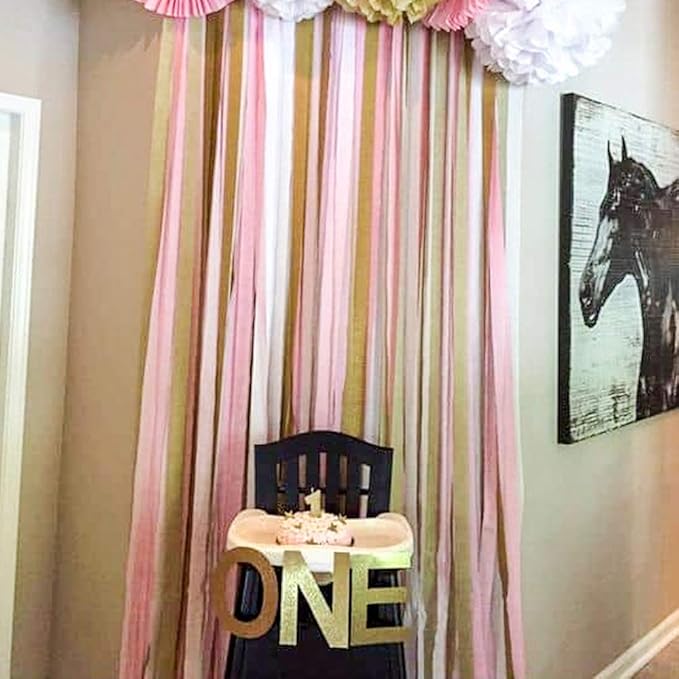 8 Rolls Gold Crepe Paper Streamers, Wedding Birthday Baby Shower New Year Party Decoration, Graduation, Christmas, Rainbow DIY Supplies, Living Room Bedroom Decor