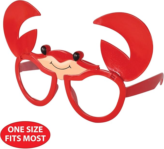 Beistle Set of 2 Red Crab Eyeglasses, Sea Creature Eyewear for Hawaiian Beach Theme Luau Favors, Mardi Gras Pary Accessories