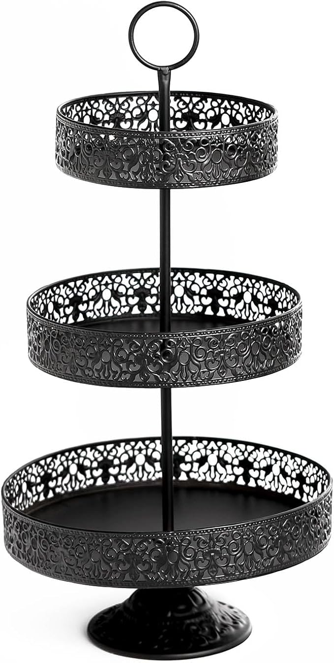 Efavormart 23" Black Metal Reversible Tiered Cupcake Stand, 3 Tier Dessert Stand Cupcake Holder, Display Stand