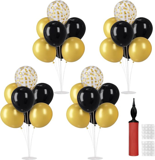 Voircoloria Black and Gold 6 Sets Balloon Stand Kits, Balloon Sticks with Base for Table Centerpieces Decorations for Graduation Birthday Wedding Retirement Anniversary Party (Black&Gold)