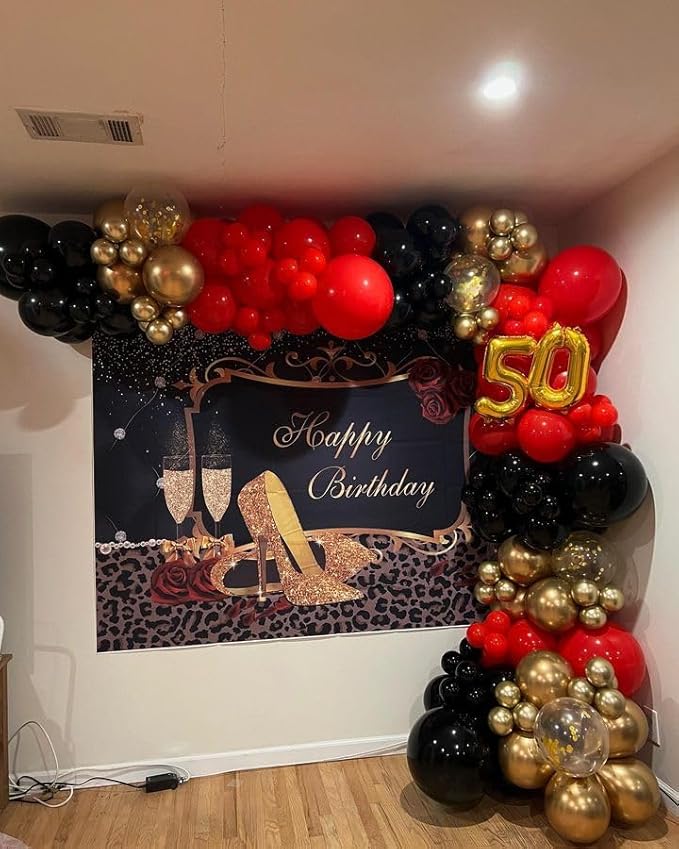 Bezente Red Black and Gold Latex Balloons,60pcs 12 inch Red Black Gold Metallic Chrome Confetti Balloons for Birthday New Year Casino Theme Party Decoration Christmas Wedding Graduation