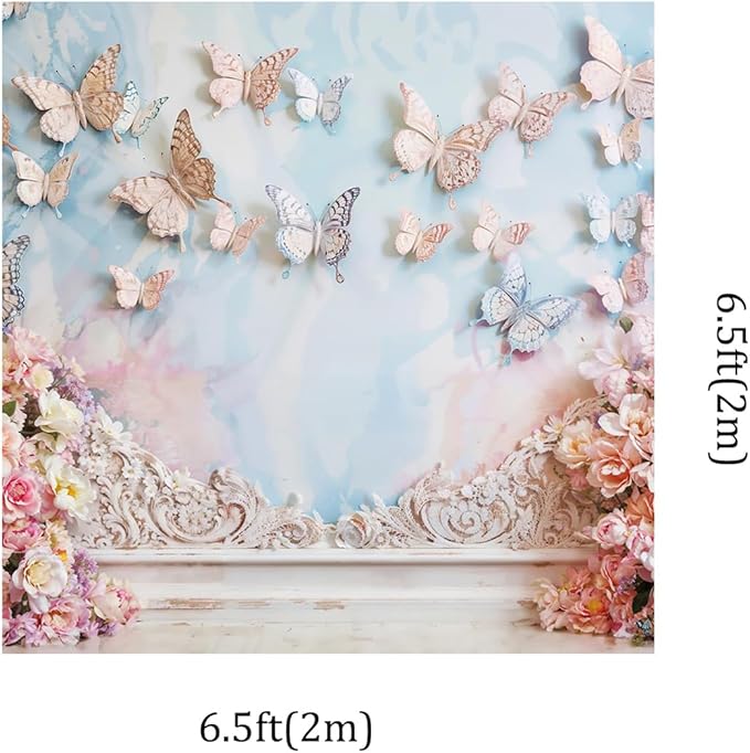 Kate 6.5x6.5ft Children Birthday Party Photo Background Dreamworld Butterfly Wall Pink Flowers Decoration Baby Shower Photography Backdrops