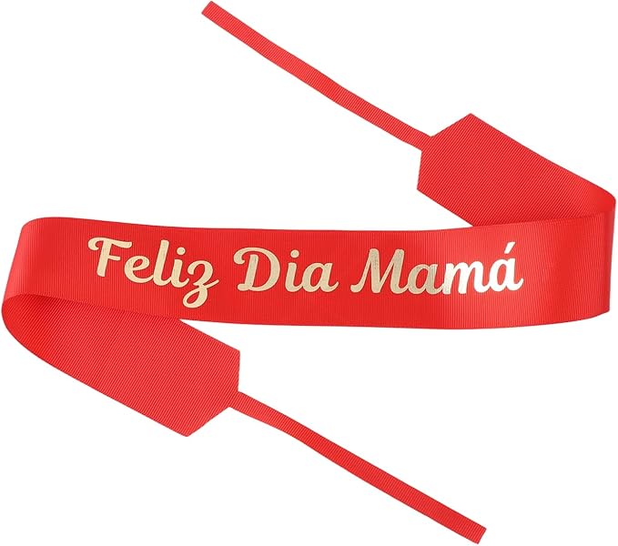 Set of 12 Bouquet Banner Grosgrain Ribbon Tie Wrap Printed Sash Florist Bulk Supply for Floral Arrangements (RED - Feliz Dia Mama)