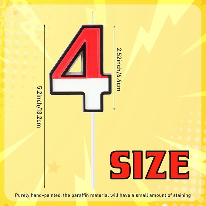 Conelist Cartoon Red and White Birthday Cake Candle Numeral Birthday Cake Topper for Animated Decoration Cartoon Party Supplies(Number 4)